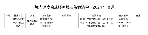 联想诺谛智能“支点”大模型通过国家网信办算法备案