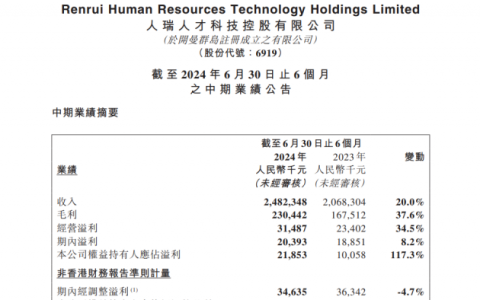 人瑞人才2024半年报：营收净利双增长，数字化人才在岗突破万人规模