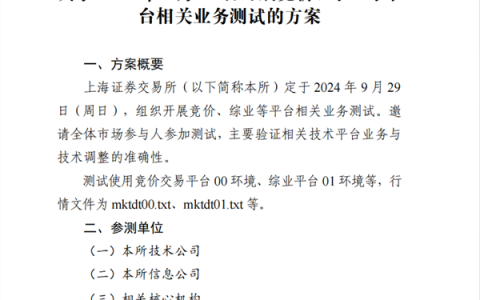 上交所今日全网测试！划重点：集中申报大量订单时 验证竞价处理平稳运行